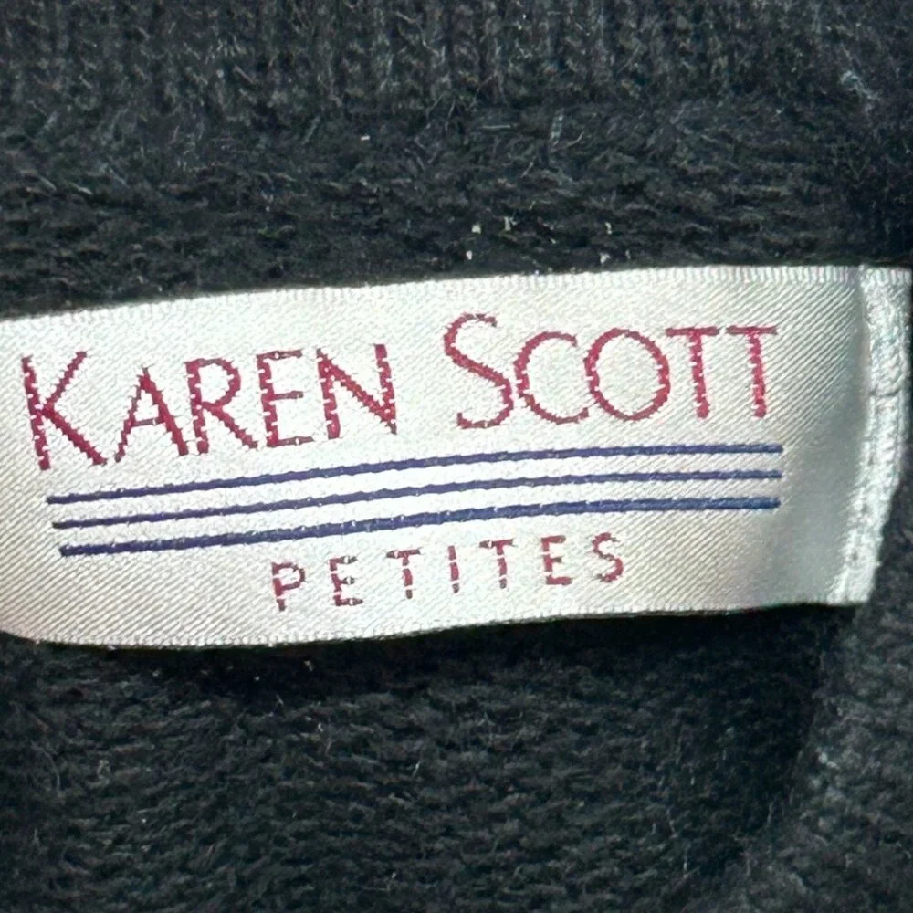 Vintage Karen Scott Black Silk Nylon Angora Lambswool Christmas Sweater‎ Size PL